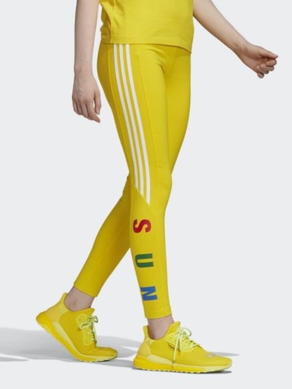 adidas Originals Yellow Leggings with White Stripes and Multicolor 'SUN' Detail